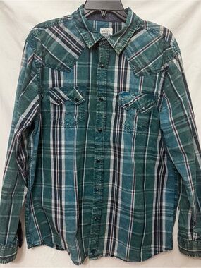 Men's Moon Shine Brad Paisley Western Snap Shirt, Green Plaid, L